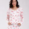 Rose Miss Pyjama côtelé fleuri dentelle – Réf 18371 – Blanc et corail