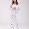 Rose Miss Pyjama côtelé fleuri dentelle – Réf 18371 – Blanc et lilas