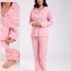 Rose Miss Pyjama chemise côtelé brodé – Réf 18372 – Rose