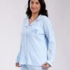 Rose Miss Pyjama chemise côtelé brodé – Réf 18372 – Bleu ciel