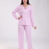 Rose Miss Pyjama chemise côtelé brodé – Réf 18372 – Lilas
