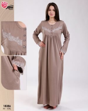 Rose Miss Chemise de nuit longue dentelle – Réf 18386 – Taupe