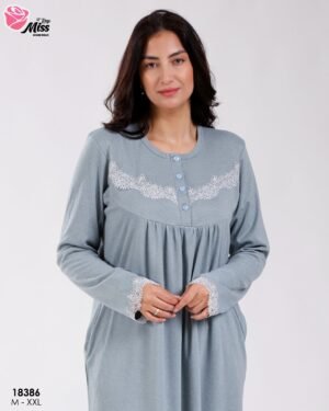 Rose Miss Chemise de nuit longue dentelle – Réf 18386 – Bleu gris