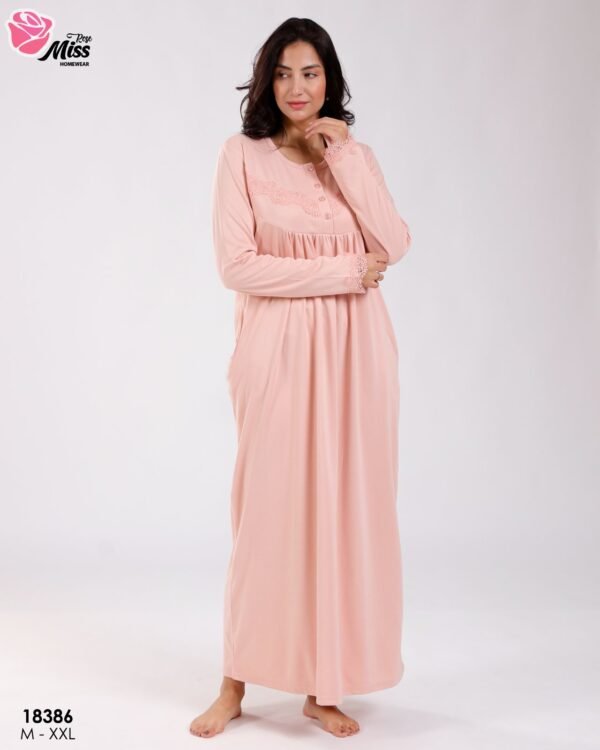 Rose Miss Chemise de nuit longue dentelle – Réf 18386 – Pêche