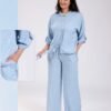 Rose Miss Ensemble chemise et pantalon large imprimé – Réf 18387 – Bleu ciel