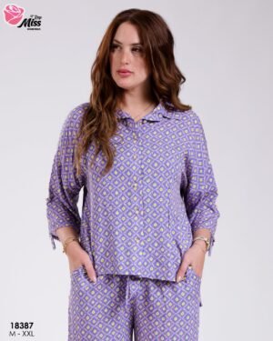 Rose Miss Ensemble chemise et pantalon large imprimé – Réf 18387 – Lilas