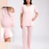 Rose Miss Ensemble pyjama et peignoir dentelle 3 pièces – Réf 18408 – Rose pâle