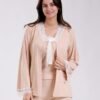 Rose Miss Pyjama 3 pièces côtelé dentelle avec gilet – Réf 18415 – Beige