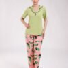 Rose Miss Pyjama manches courtes pantalon plumes – Réf 18421 – Vert anis et rose