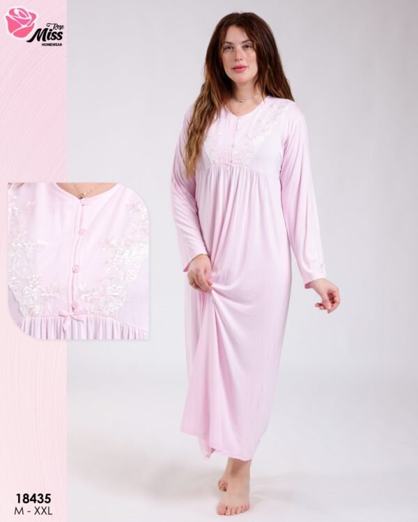 Rose Miss Ensemble robe de nuit longue et peignoir 2 pièces – Réf 18435 – Rose pâle