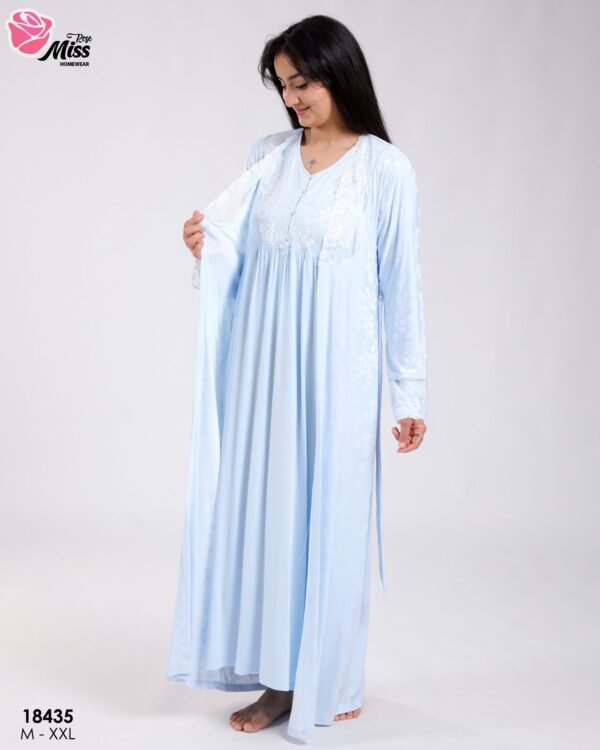 Rose Miss Ensemble robe de nuit longue et peignoir 2 pièces – Réf 18435 – Bleu ciel