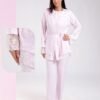 Rose Miss Ensemble pyjama et peignoir jacquard 3 pièces – Réf 18438 – Rose pâle