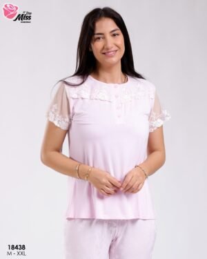 Rose Miss Ensemble pyjama et peignoir jacquard 3 pièces – Réf 18438 – Rose clair