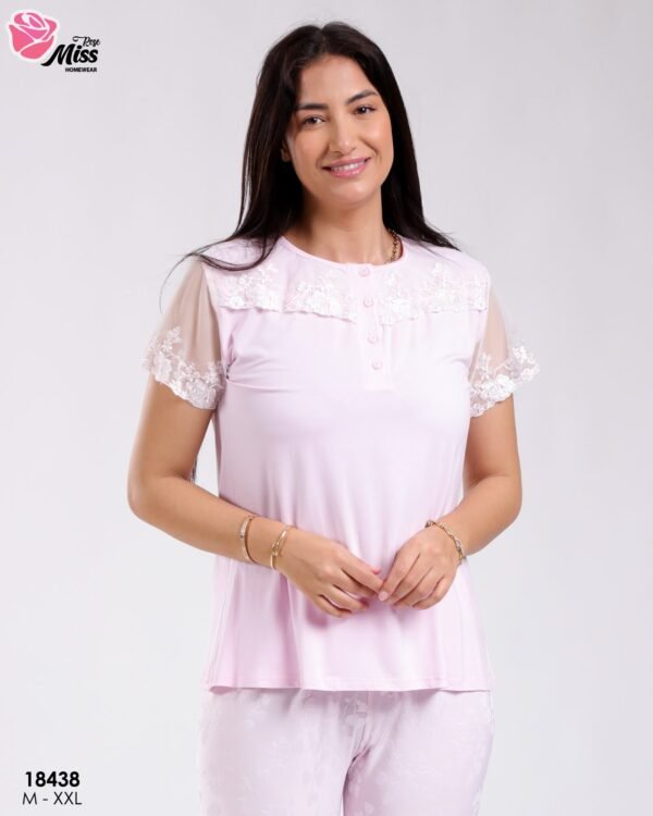 Rose Miss Ensemble pyjama et peignoir jacquard 3 pièces – Réf 18438 – Rose clair