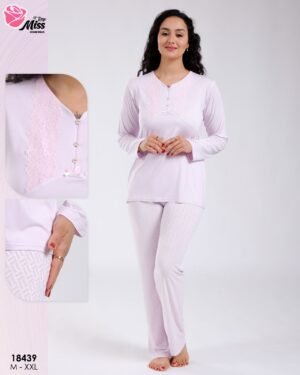 Rose Miss Ensemble pyjama et peignoir 3 pièces – Réf 18439 – Lilas clair