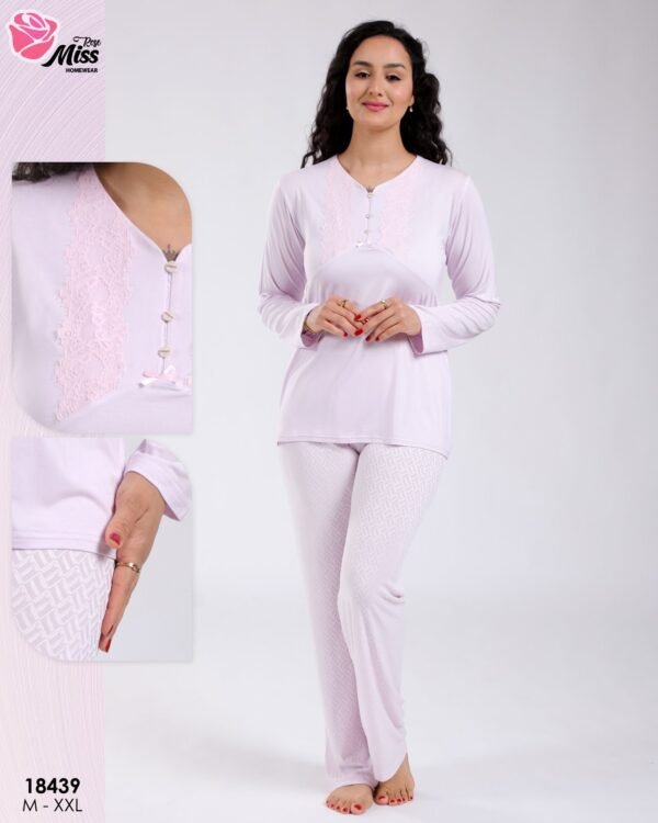 Rose Miss Ensemble pyjama et peignoir 3 pièces – Réf 18439 – Lilas clair