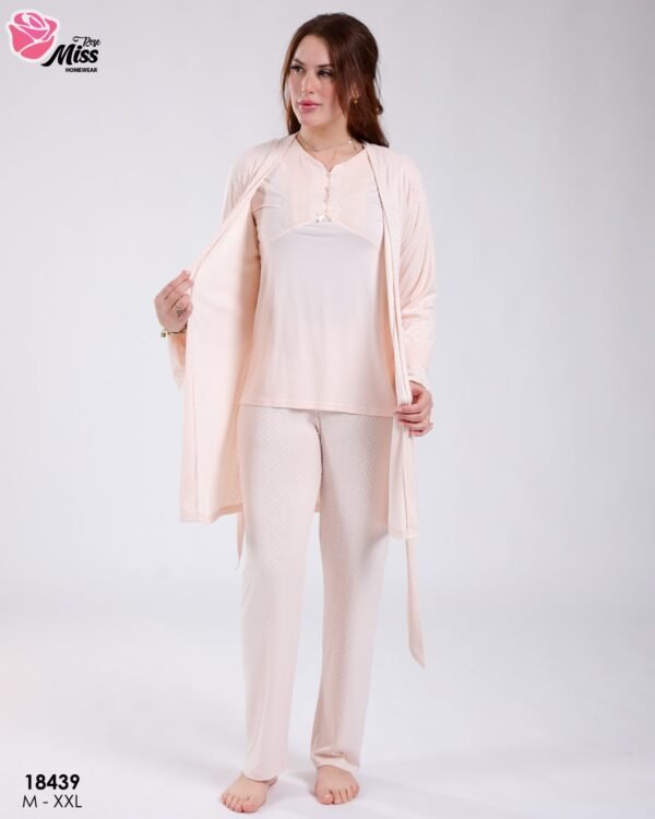 Rose Miss Ensemble pyjama et peignoir 3 pièces – Réf 18439 – Pêche