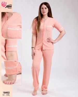 Rose Miss Pyjama chemise manches courtes gaufré – Réf 18452 – Pêche