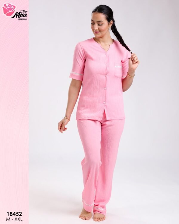Rose Miss Pyjama chemise manches courtes gaufré – Réf 18452 – Rose