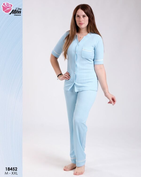 Rose Miss Pyjama chemise manches courtes gaufré – Réf 18452 – Bleu ciel