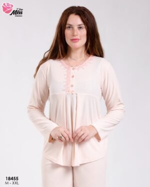 Rose Miss Ensemble pyjama et peignoir fleuri 3 pièces – Réf 18455 – Pêche