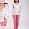 Rose Miss Pyjama chemise fleuri pantalon côtelé – Réf 18456 – Écru et vieux rose