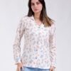 Rose Miss Pyjama chemise fleuri pantalon côtelé – Réf 18456 – Écru et bleu