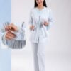 Rose Miss Ensemble pyjama et peignoir dentelle 3 pièces – Réf 18458 – Bleu ciel