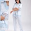 Rose Miss Ensemble pyjama et peignoir dentelle 3 pièces – Réf 18458 – Bleu clair