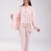 Rose Miss Ensemble pyjama et peignoir dentelle 3 pièces – Réf 18458 – Rose pêche
