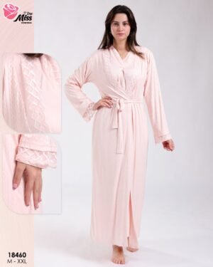Rose Miss Ensemble robe de nuit longue et peignoir 2 pièces – Réf 18460 – Rose pâle