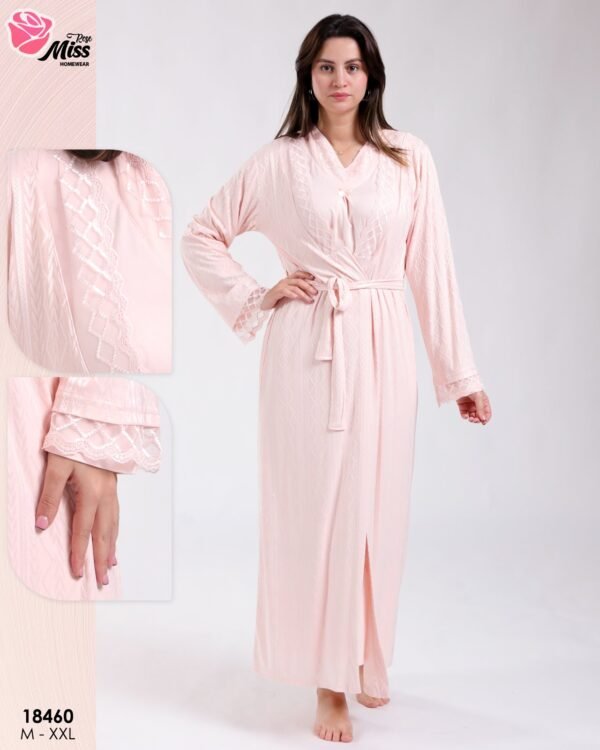 Rose Miss Ensemble robe de nuit longue et peignoir 2 pièces – Réf 18460 – Rose pâle