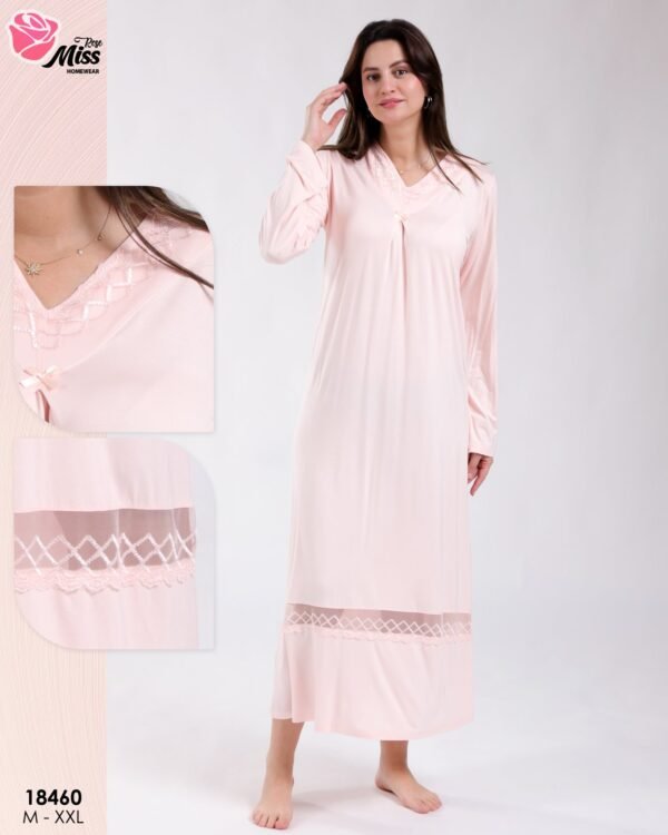 Rose Miss Ensemble robe de nuit longue et peignoir 2 pièces – Réf 18460 – Rose clair