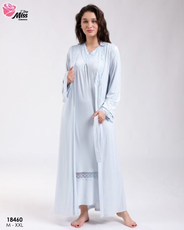 Rose Miss Ensemble robe de nuit longue et peignoir 2 pièces – Réf 18460 – Bleu ciel