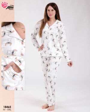 Rose Miss Pyjama chemise imprimé Stitch – Réf 18465 – Écru et pêche