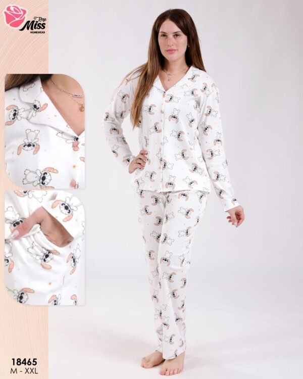 Rose Miss Pyjama chemise imprimé Stitch – Réf 18465 – Écru et pêche