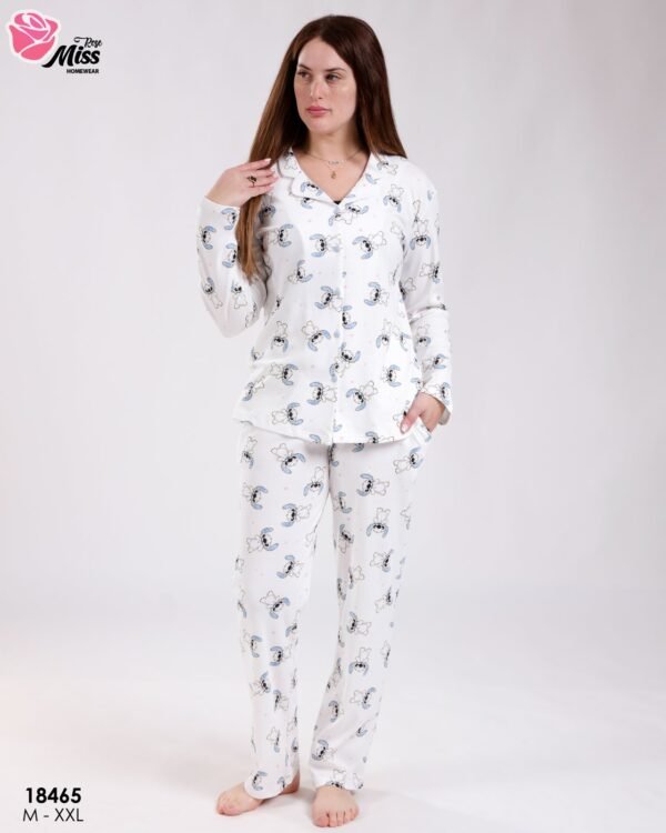 Rose Miss Pyjama chemise imprimé Stitch – Réf 18465 – Écru et bleu