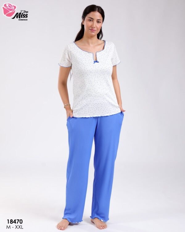 Rose Miss Ensemble pyjama t-shirt imprimé et pantalon – Réf 18470 – Bleu roi