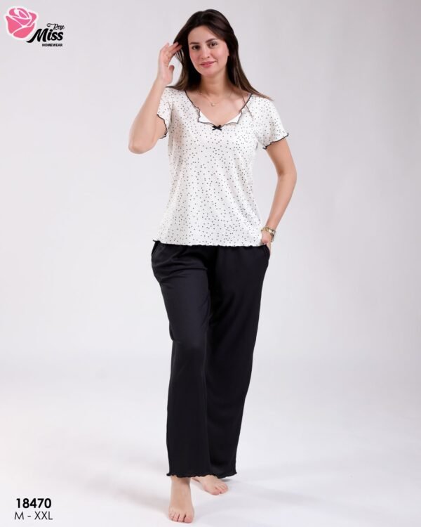 Rose Miss Ensemble pyjama t-shirt imprimé et pantalon – Réf 18470 – Noir