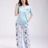 Rose Miss Pyjama manches courtes pantalon imprimé – Réf 18474 – Vert d'eau