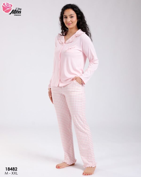Rose Miss Pyjama chemise pantalon vichy – Réf 18482 – Rose pâle