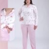 Rose Miss Pyjama chemise fleuri volants – Réf 18484 – Écru et rose