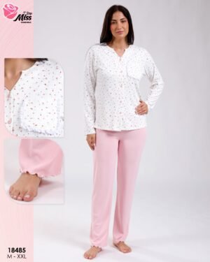 Rose Miss Ensemble pyjama fleuri gilet et débardeur 3 pièces – Réf 18485 – Rose pâle
