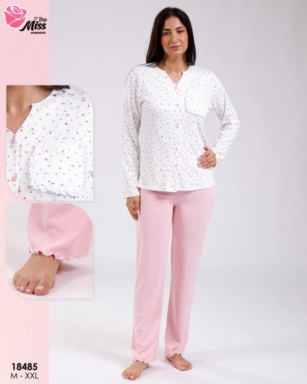Rose Miss Ensemble pyjama fleuri gilet et débardeur 3 pièces – Réf 18485 – Rose pâle