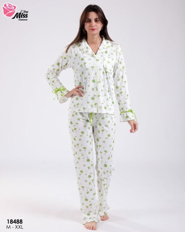 Rose Miss Pyjama chemise fleuri – Réf 18488 – Blanc et vert