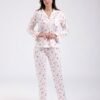Rose Miss Pyjama chemise fleuri – Réf 18488 – Blanc et corail
