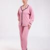 Rose Miss Pyjama chemise côtelé galon – Réf 18499 – Vieux rose