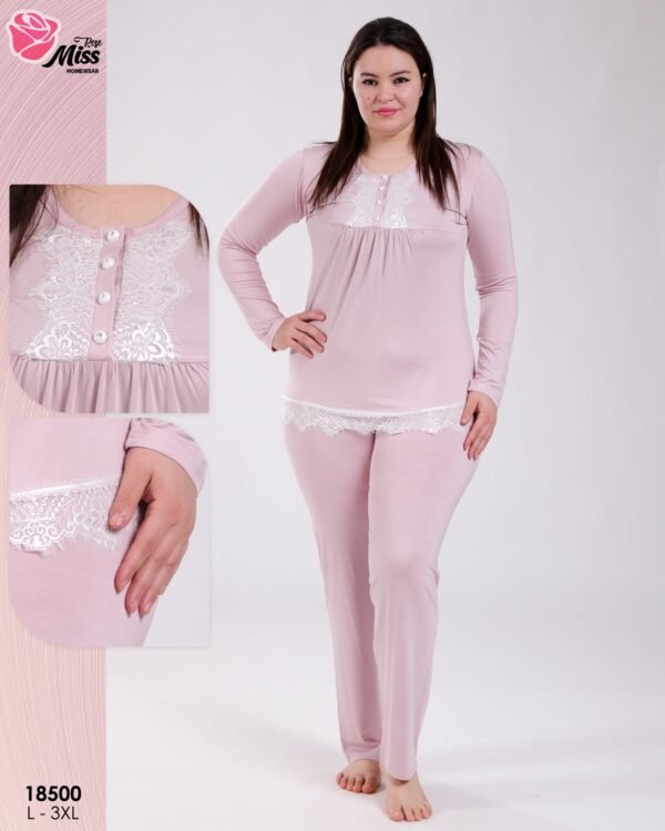 Rose Miss Pyjama tunique dentelle – Réf 18500 – Vieux rose