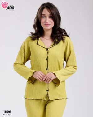 Rose Miss Pyjama chemise gaufré volants – Réf 18509 – Vert anis