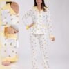 Rose Miss Pyjama chemise fleuri volants – Réf 18513 – Blanc et jaune